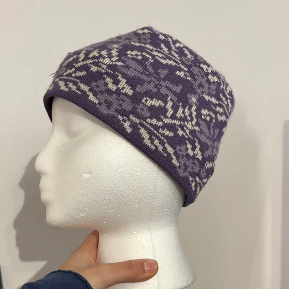 Purple and White Knit Beanie - Picture 3 of 3